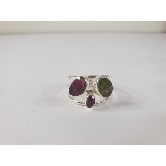 Tourmaline Pink Green Natural Stones Sterling Silver‎ 925 Ring Womens Size 9 NEW - Picture 9 of 14